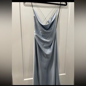 Satin blue cowl neck dress